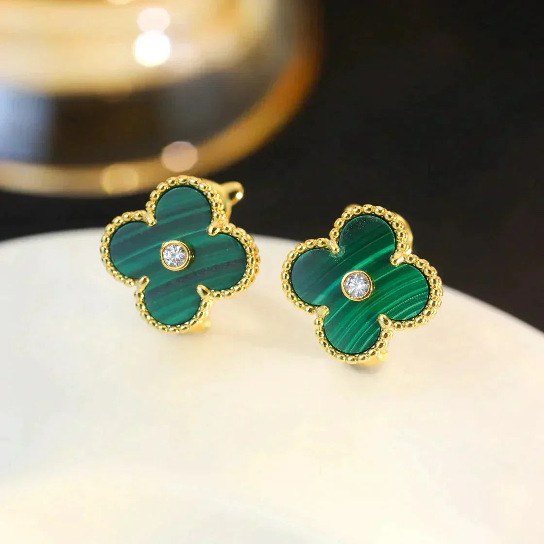 [Lumina]CLOVER MEDIUM 1 MOTIFS MALACHITE DIAMOND EARRINGS