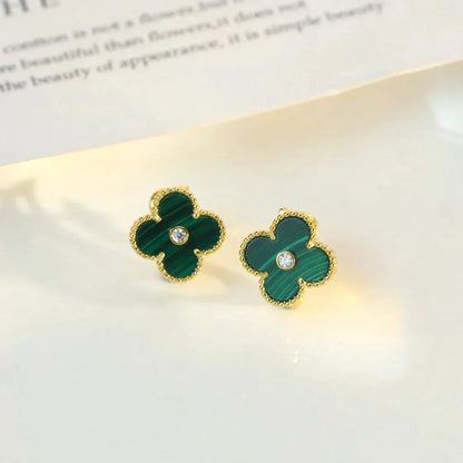[Lumina]CLOVER MEDIUM 1 MOTIFS MALACHITE DIAMOND EARRINGS