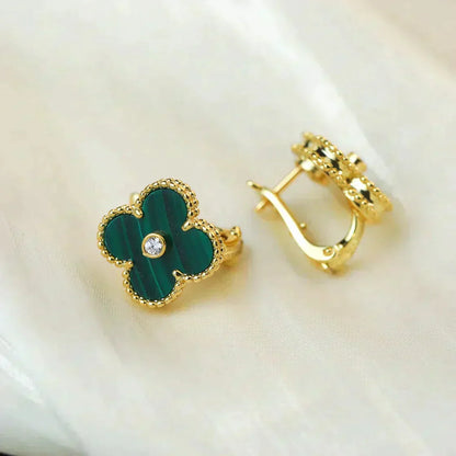 [Lumina]CLOVER MEDIUM 1 MOTIFS MALACHITE DIAMOND EARRINGS