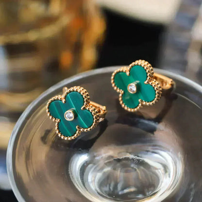 [Lumina]CLOVER MEDIUM 1 MOTIFS MALACHITE DIAMOND EARRINGS