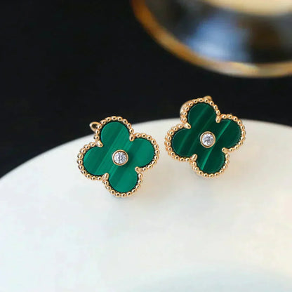 [Lumina]CLOVER MEDIUM 1 MOTIFS MALACHITE DIAMOND EARRINGS