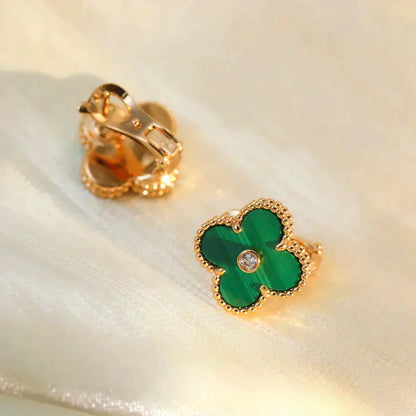 [Lumina]CLOVER MEDIUM 1 MOTIFS MALACHITE DIAMOND EARRINGS
