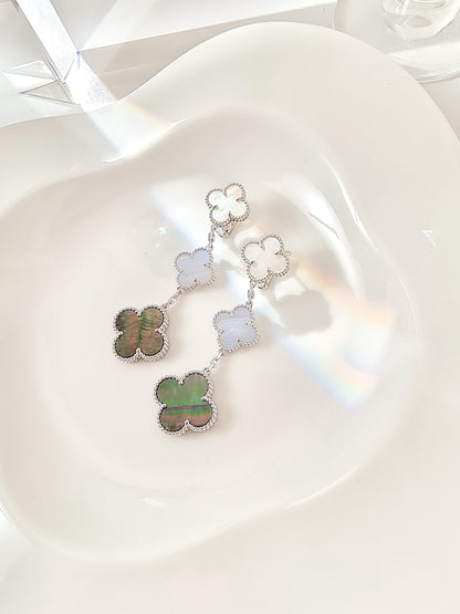 [Lumina]CLOVER 3 MOTIFS CHALCEDONY DARK MOP SILVER EARRINGS