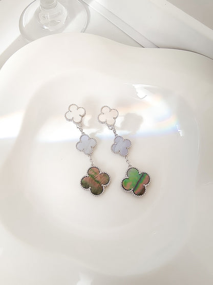 [Lumina]CLOVER 3 MOTIFS CHALCEDONY DARK MOP SILVER EARRINGS