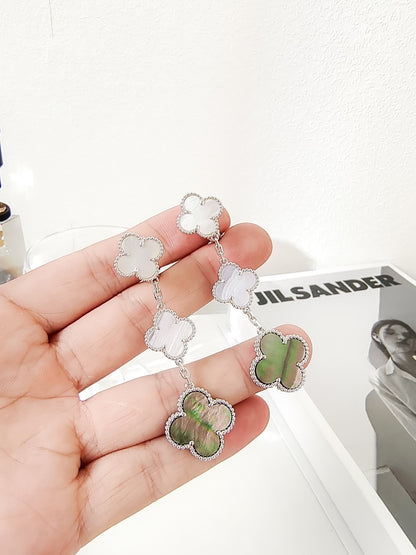 [Lumina]CLOVER 3 MOTIFS CHALCEDONY DARK MOP SILVER EARRINGS