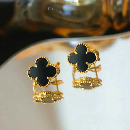 [Lumina]CLOVER MEDIUM 1 MOTIFS  ONYX STUD EARRINGS