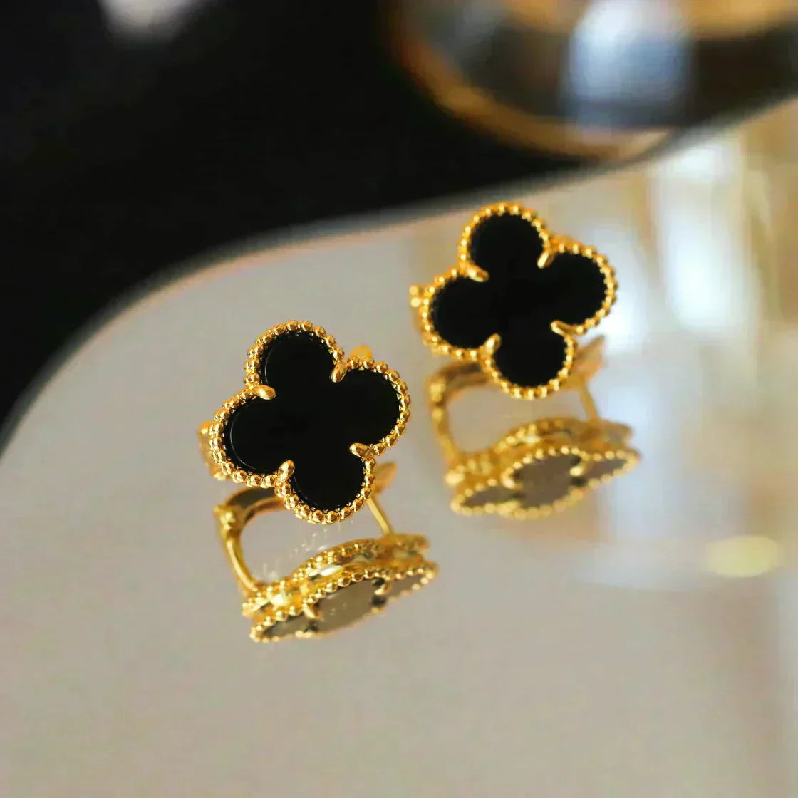 [Lumina]CLOVER MEDIUM 1 MOTIFS  ONYX STUD EARRINGS