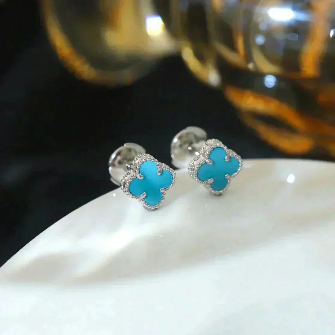 [Lumina]CLOVER MINI 9.5MM ONYX STUD EARRINGS SILVER