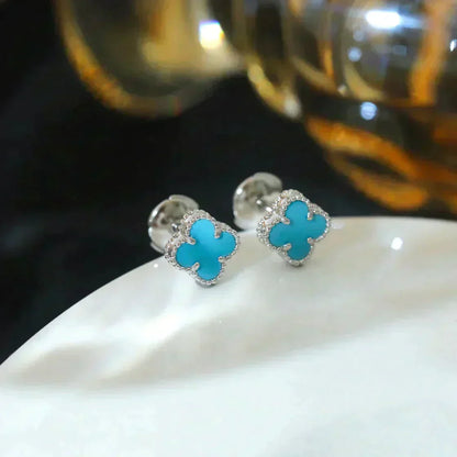 [Lumina]CLOVER MINI 9.5MM ONYX STUD EARRINGS SILVER