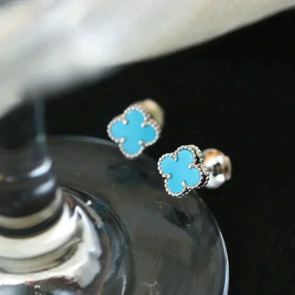 [Lumina]CLOVER MINI 9.5MM ONYX STUD EARRINGS SILVER