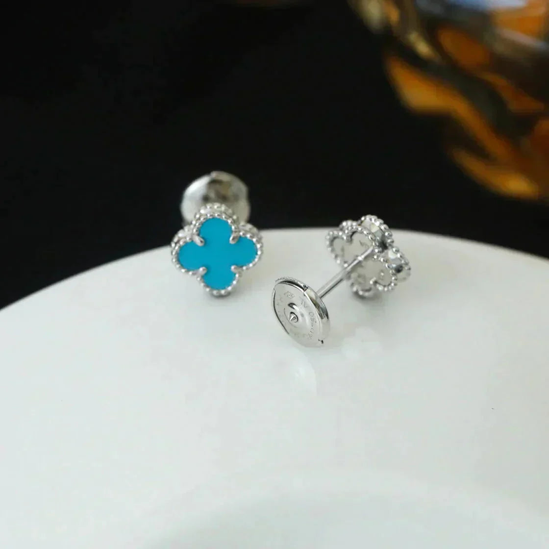 [Lumina]CLOVER MINI 9.5MM ONYX STUD EARRINGS SILVER