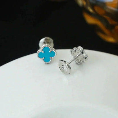 [Lumina]CLOVER MINI 9.5MM ONYX STUD EARRINGS SILVER