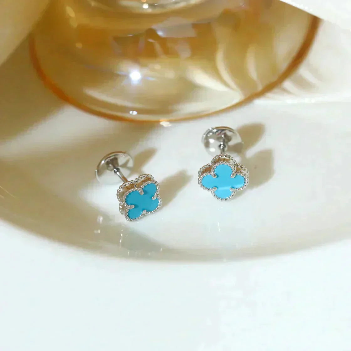 [Lumina]CLOVER MINI 9.5MM ONYX STUD EARRINGS SILVER