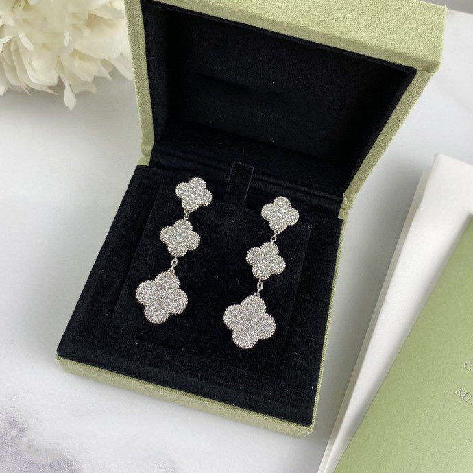 [Lumina]CLOVER 3 MOTIF DIAMOND SILVER DROP EARRINGS