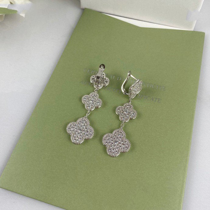 [Lumina]CLOVER 3 MOTIF DIAMOND SILVER DROP EARRINGS