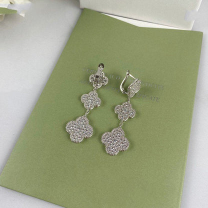 [Lumina]CLOVER 3 MOTIF DIAMOND SILVER DROP EARRINGS