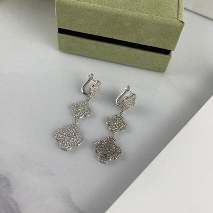 [Lumina]CLOVER 3 MOTIF DIAMOND SILVER DROP EARRINGS