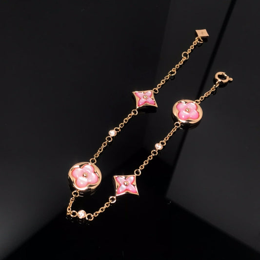 [Lumina]STAR AND SUN 4 MOTIF PINK MOP PINK GOLD BRACELET