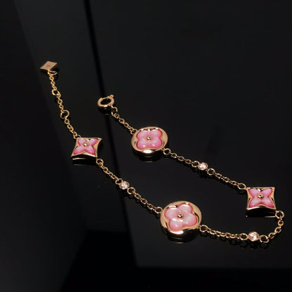 [Lumina]STAR AND SUN 4 MOTIF PINK MOP PINK GOLD BRACELET