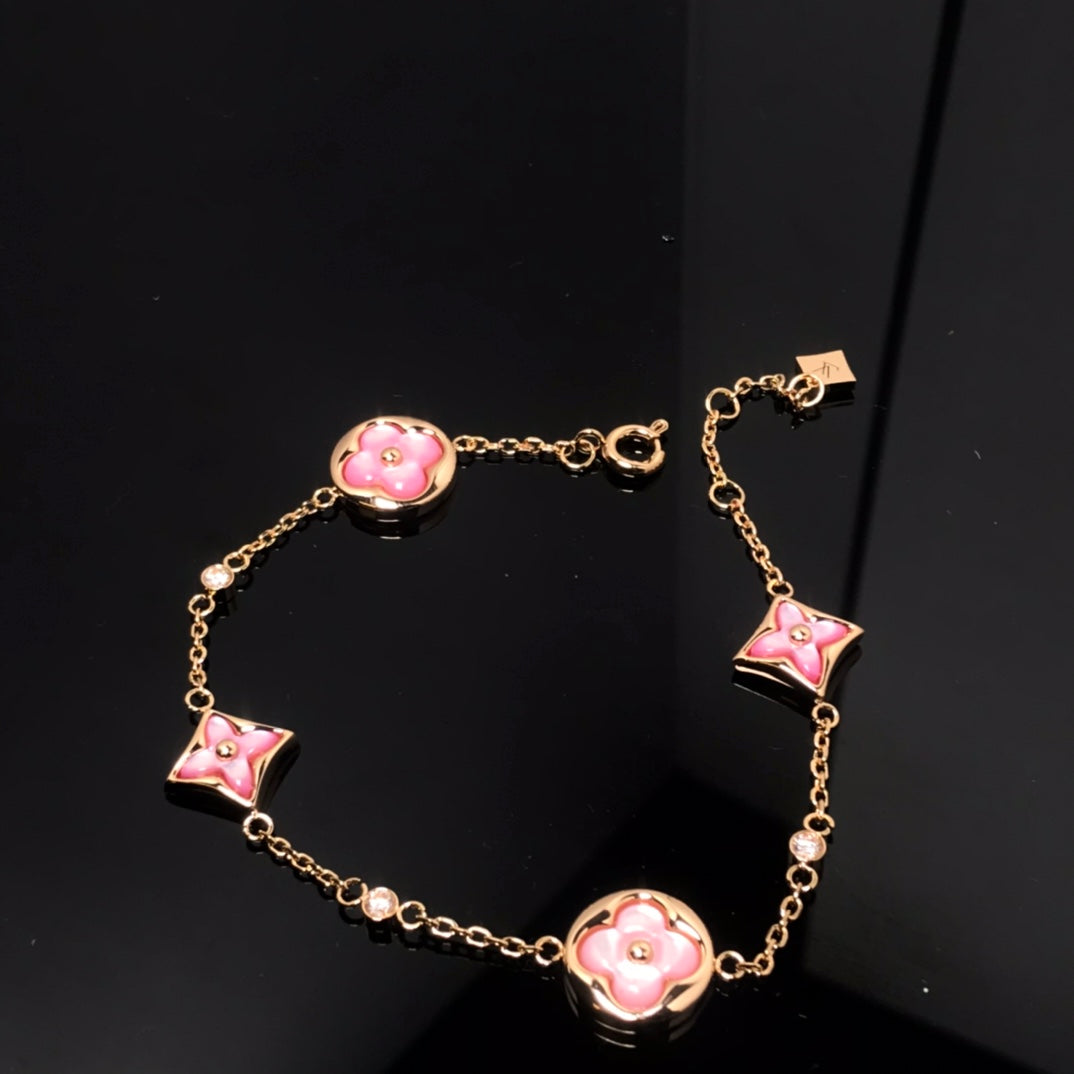 [Lumina]STAR AND SUN 4 MOTIF PINK MOP PINK GOLD BRACELET