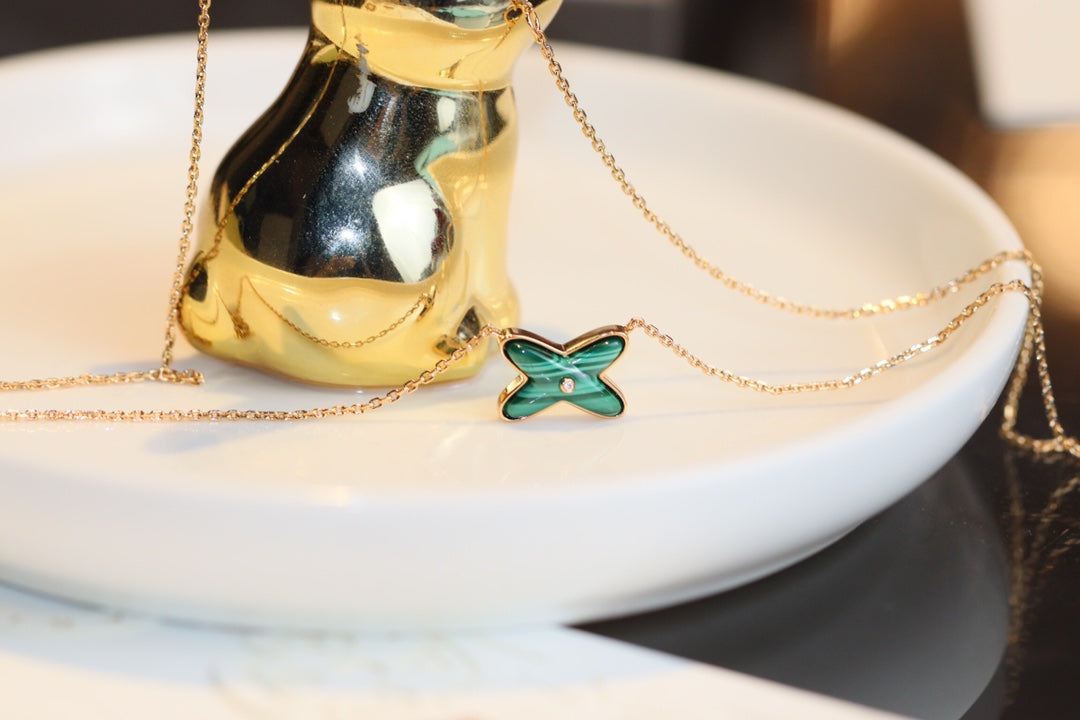 [Lumina]JEUX MALACHITE 1 DIAMOND PINK GOLD NECKLACE