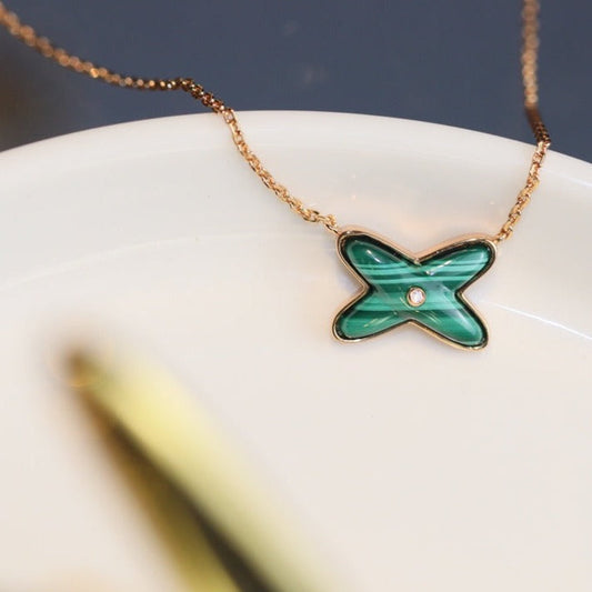 [Lumina]JEUX MALACHITE 1 DIAMOND PINK GOLD NECKLACE