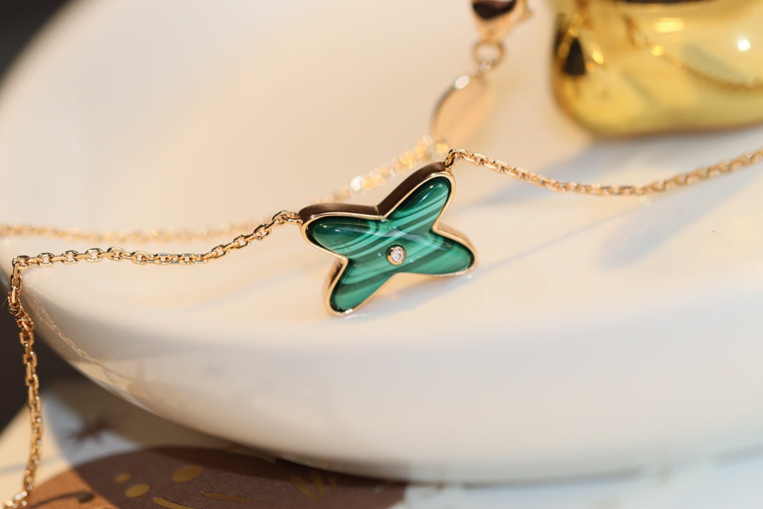 [Lumina]JEUX MALACHITE 1 DIAMOND PINK GOLD NECKLACE