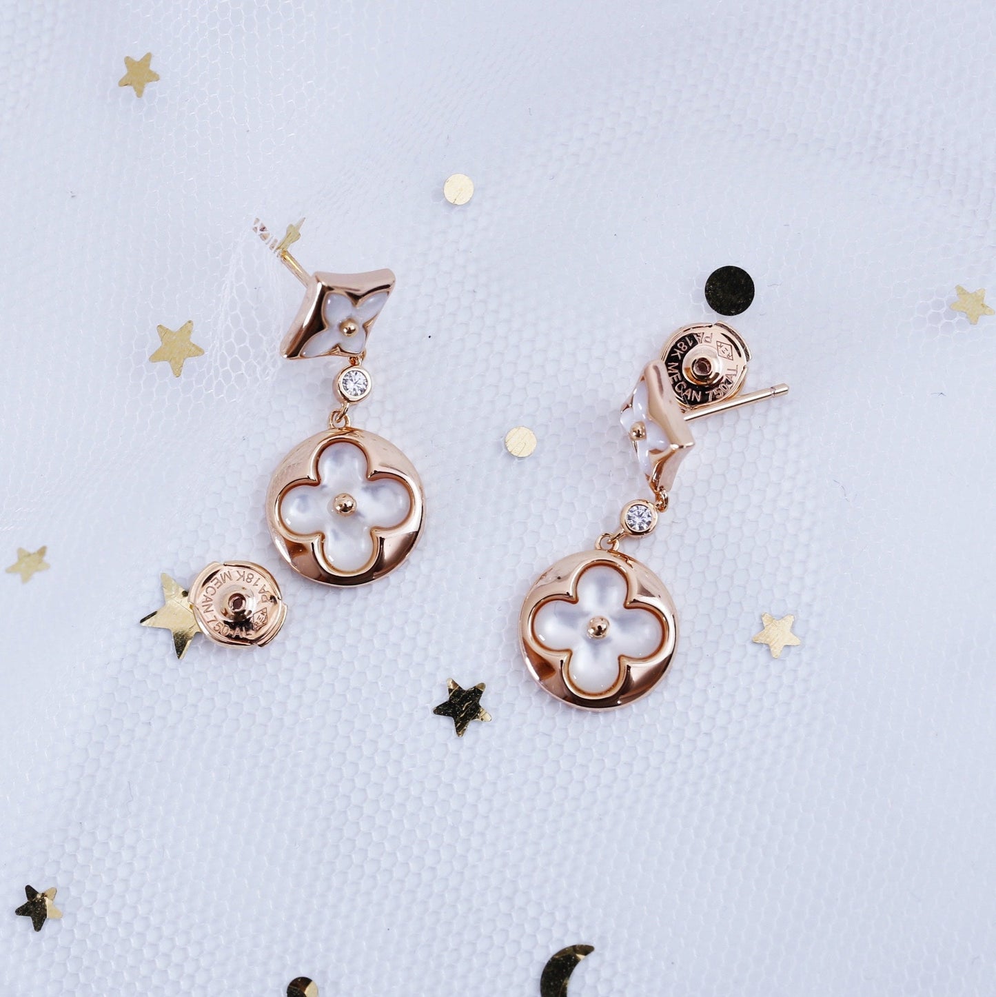 [Lumina]STAR AND SUN PINK GOLD MOP DROP EARRINGS