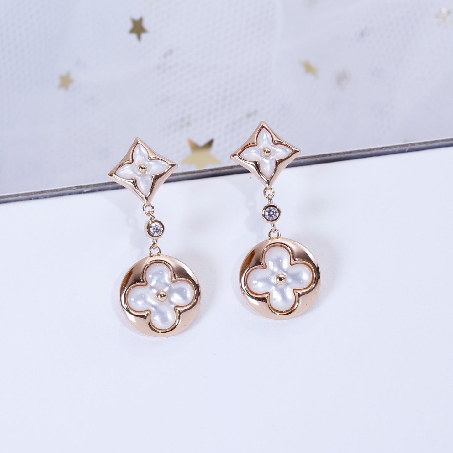 [Lumina]STAR AND SUN PINK GOLD MOP DROP EARRINGS