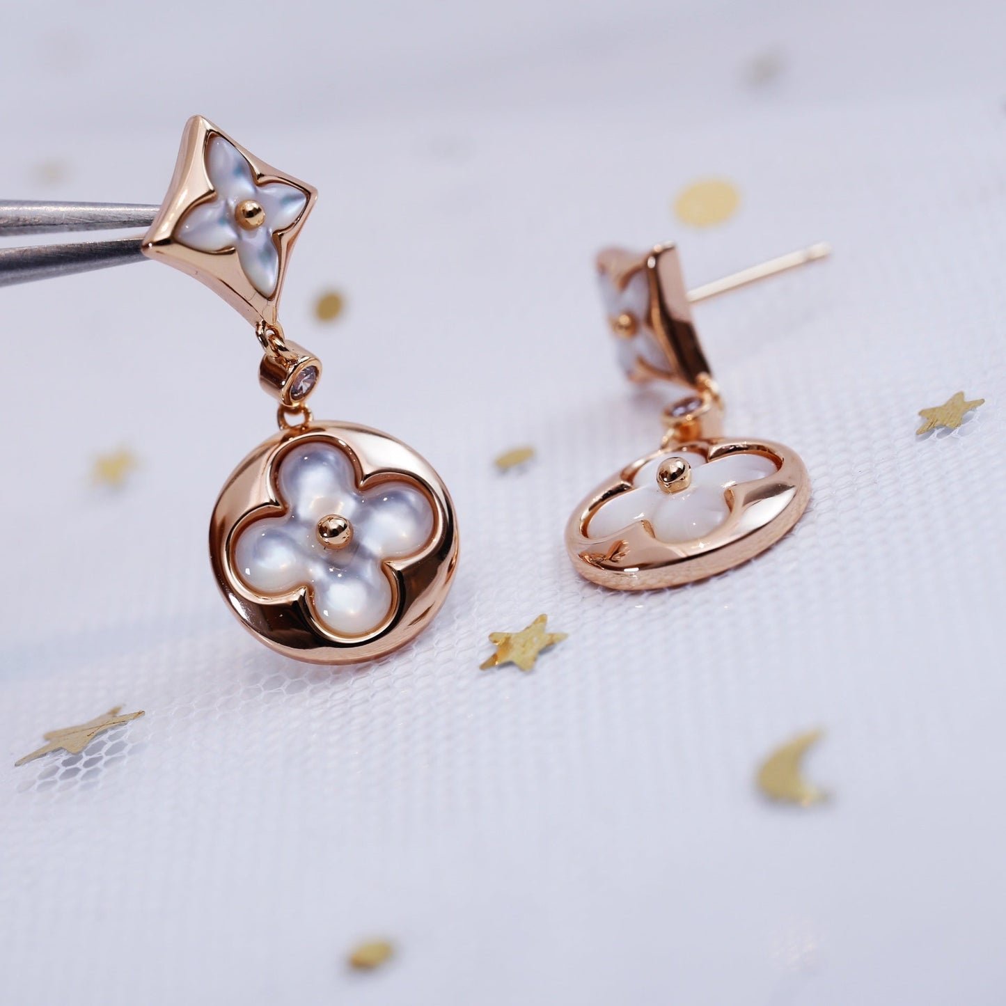 [Lumina]STAR AND SUN PINK GOLD MOP DROP EARRINGS