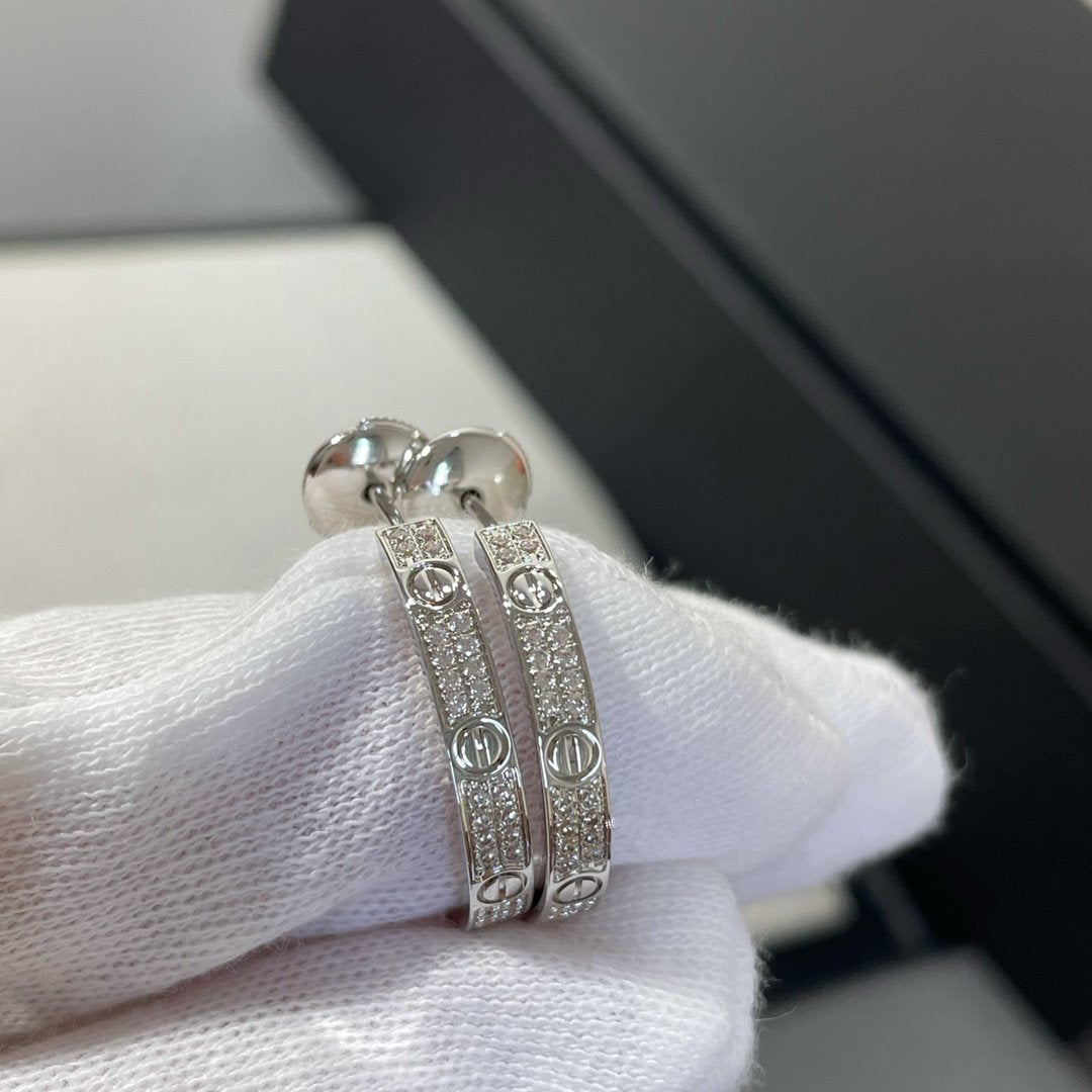 [Lumina]LOVE DIAMOND SILVER HOOP EARRINGS