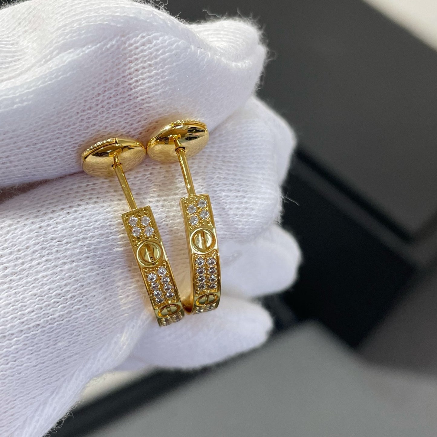 [Lumina]LOVE DIAMOND GOLD HOOP EARRINGS