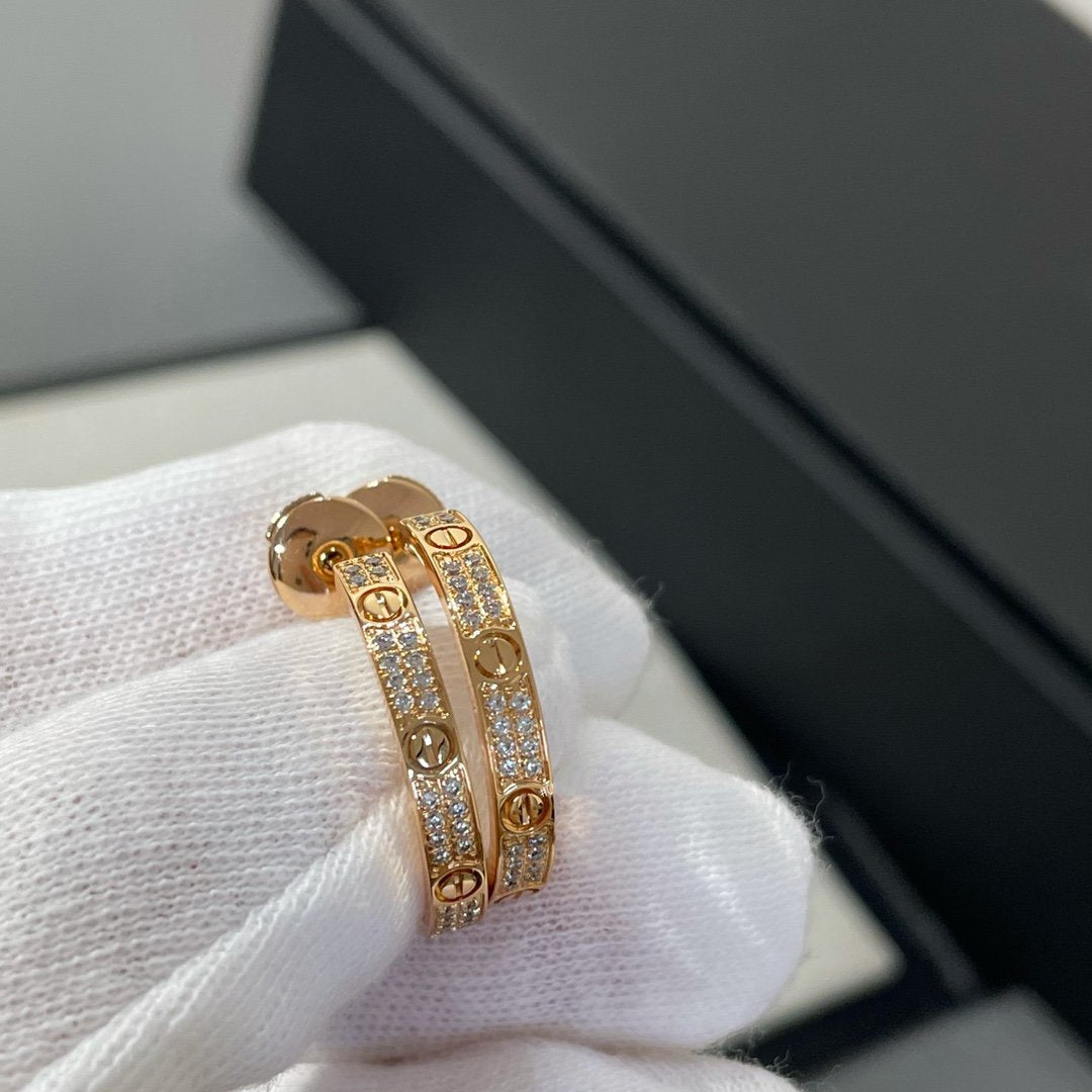 [Lumina]LOVE DIAMOND PINK GOLD HOOP EARRINGS