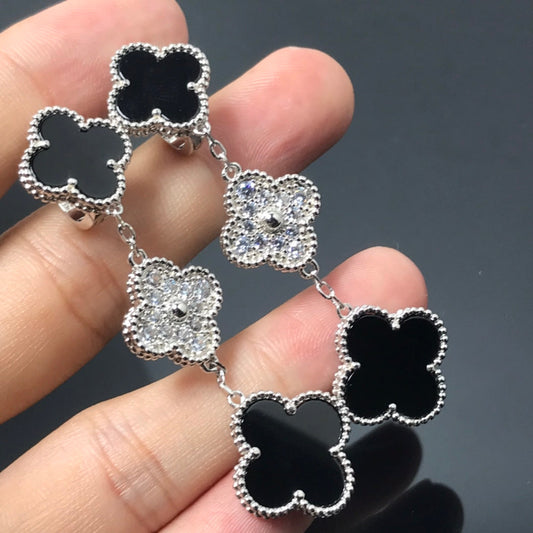 [Lumina]CLOVER 3 MOTIF DIAMOND ONYX SILVER EARRINGS
