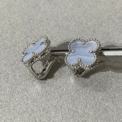 [Lumina]CLOVER CHALCEDONY SILVER STUD EARRINGS