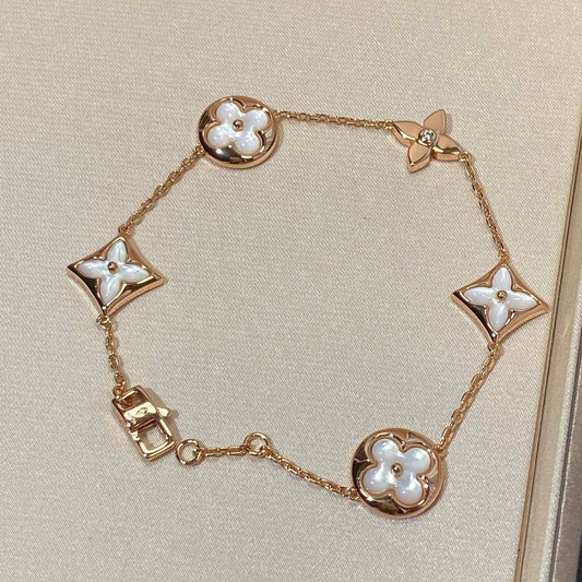 [Lumina]STAR AND SUN 5 MOTIF MOP PINK GOLD BRACELET