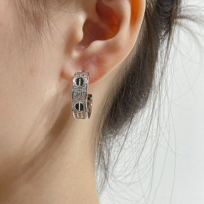 [Lumina]LOVE CERAMIC DIAMOND PAVED SILVER EARRINGS
