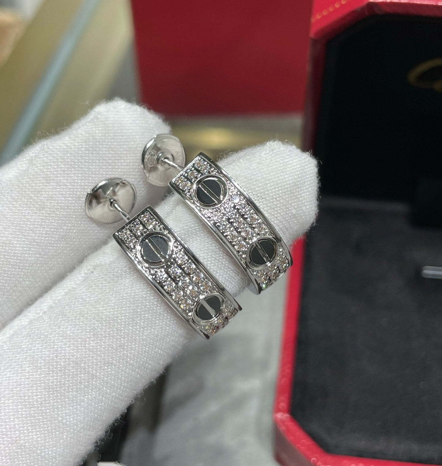[Lumina]LOVE CERAMIC DIAMOND PAVED SILVER EARRINGS