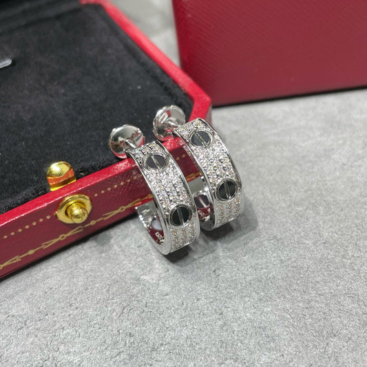 [Lumina]LOVE CERAMIC DIAMOND PAVED SILVER EARRINGS