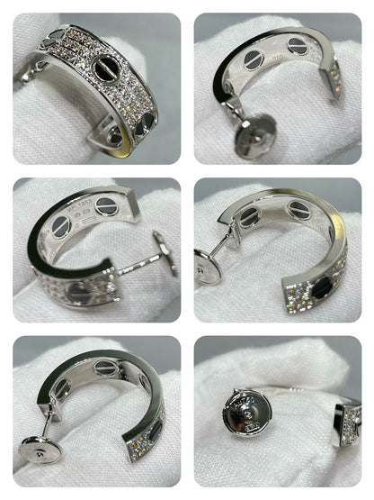 [Lumina]LOVE CERAMIC DIAMOND PAVED SILVER EARRINGS