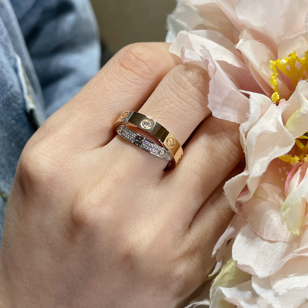 [Lumina]LOVE PINK GOLD SILVER DIAMOND DOUBLE RING
