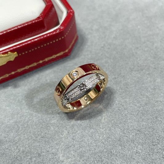 [Lumina]LOVE PINK GOLD SILVER DIAMOND DOUBLE RING