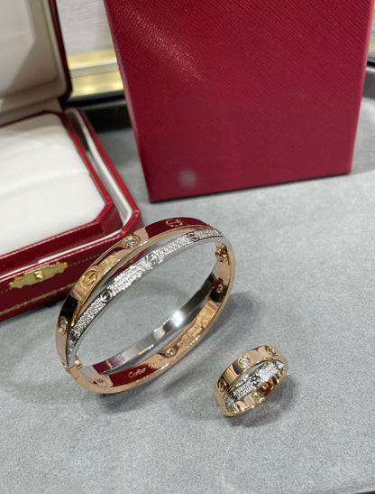 [Lumina]LOVE PINK GOLD SILVER DIAMOND DOUBLE RING