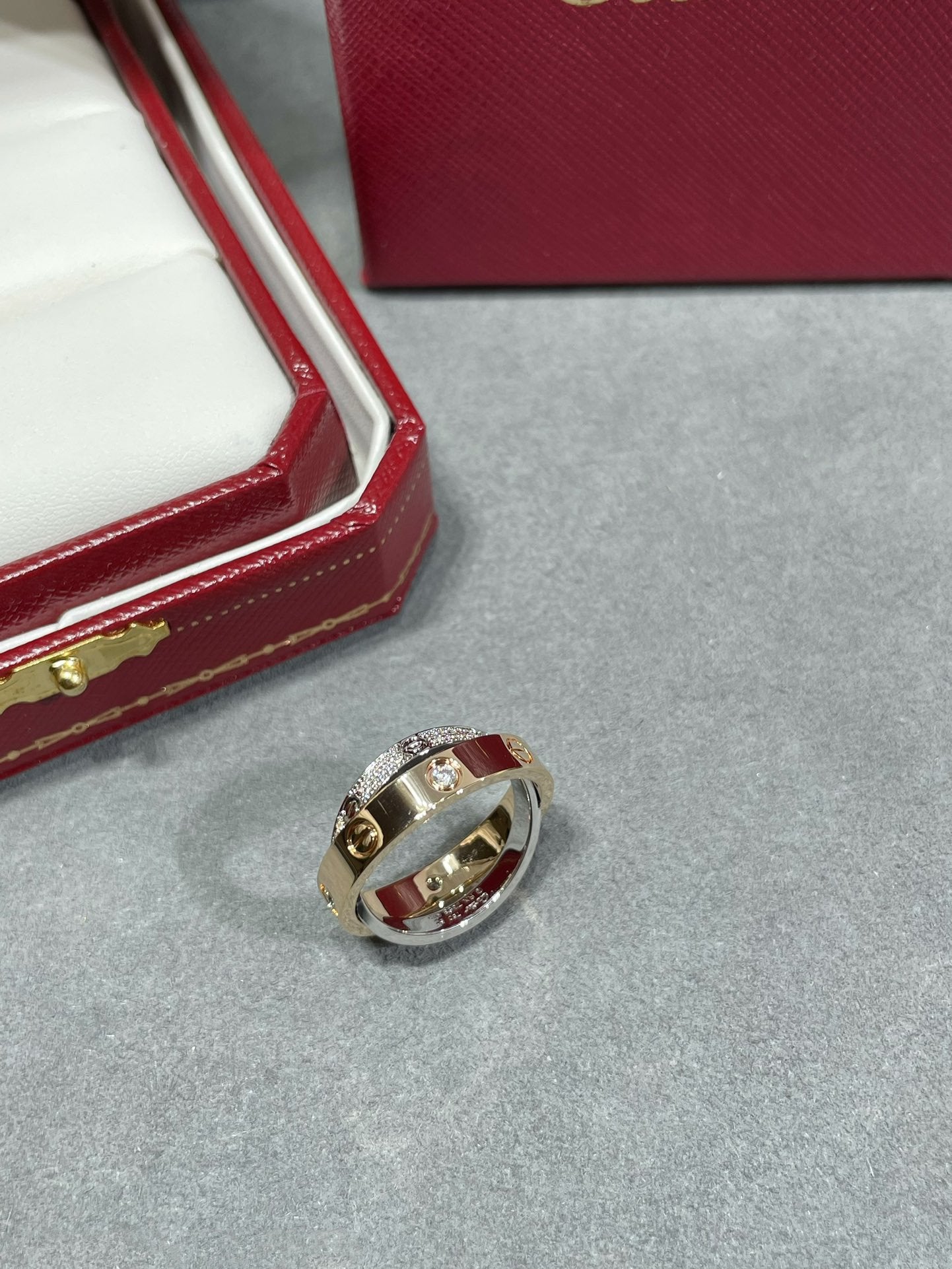 [Lumina]LOVE PINK GOLD SILVER DIAMOND DOUBLE RING