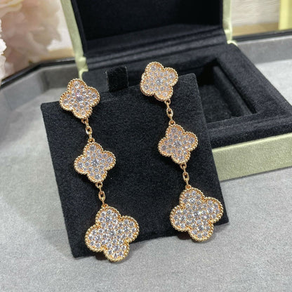 [Lumina]CLOVER 3 MOTIFS DIAMOND PAVED Lumina GOLD EARRINGS