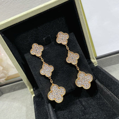 [Lumina]CLOVER 3 MOTIFS DIAMOND PAVED Lumina GOLD EARRINGS