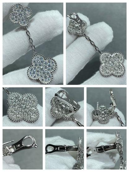 [Lumina]CLOVER 2 MOTIFS DIAMOND PAVED SILVER EARRINGS