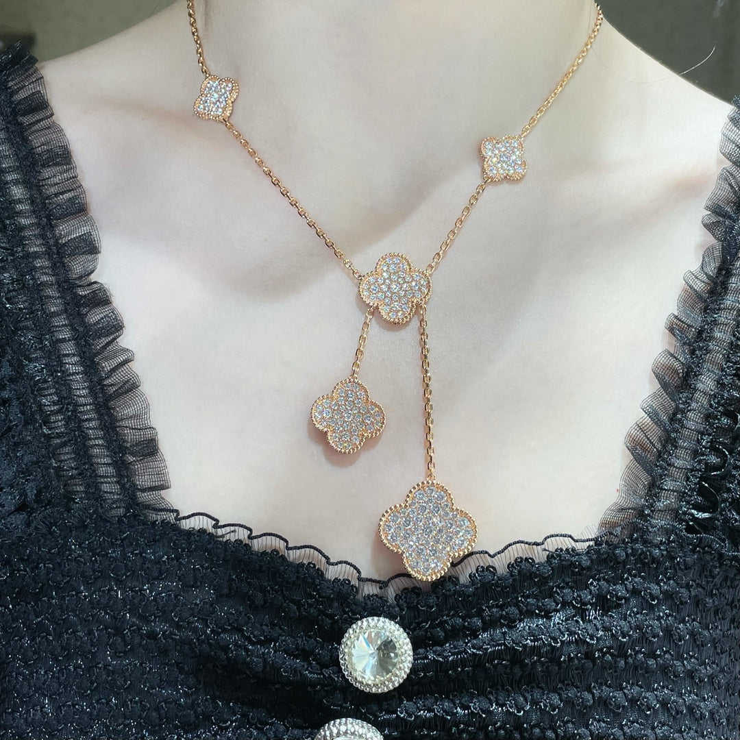 [Lumina]CLOVER 6 MOTIF DIAMOND PAVED NECKLACE