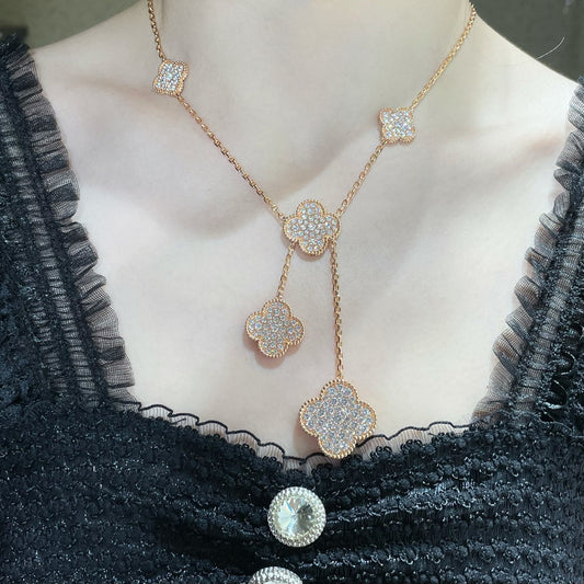 [Lumina]CLOVER 6 MOTIF DIAMOND PAVED NECKLACE