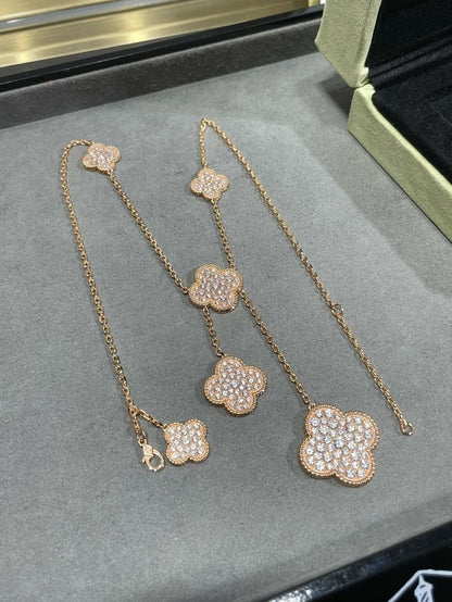 [Lumina]CLOVER 6 MOTIF DIAMOND PAVED NECKLACE